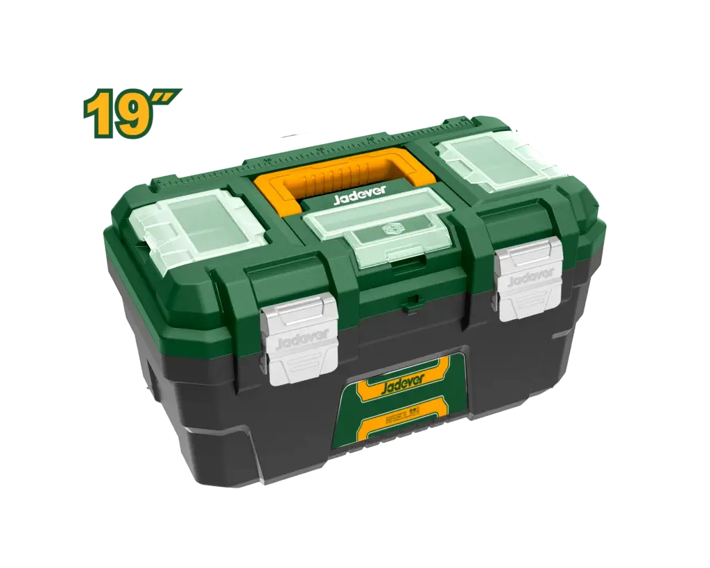 Caja de Herramientas de Plastico 19" - 480x280x140mm, Material PP, Hebilla de Metal, Carga Max 18KG, Tapa Superior con 3 Zonas de Almacenamiento y Funcion de Bascula, con Bandeja de Plastico