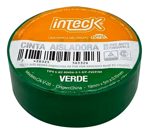 CINTA ADHESIVA PVC INTECK - VERDE 5  METROS