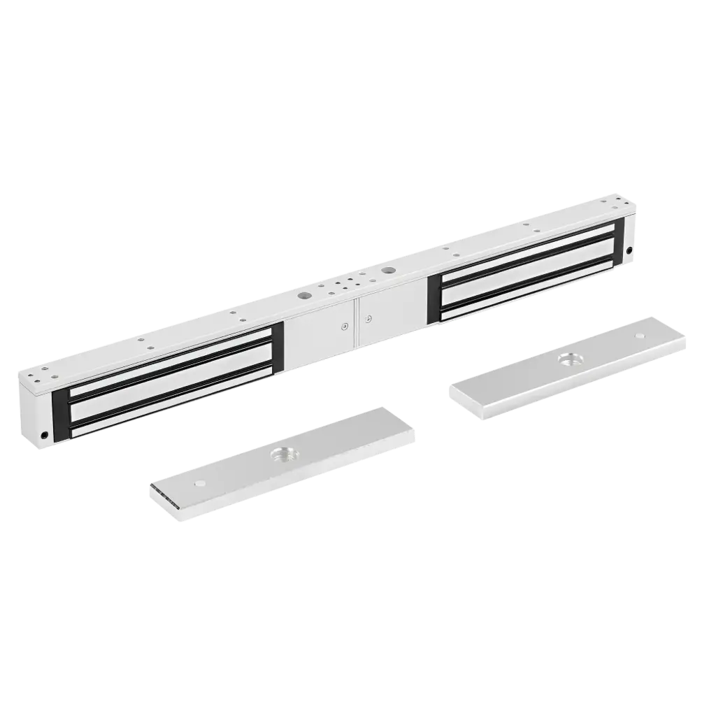 CERRADURA ELECTROMAGNETICA PARA 2 PUERTA MAX 280KG EMPUJE, SIN MAGNETISMO RESIDUAL, RESISTENTE A LA ABRASIÓN,TORNILLOS A PRUEBA DE MANIPULACIONES, ESTABLES Y SEGUROS.