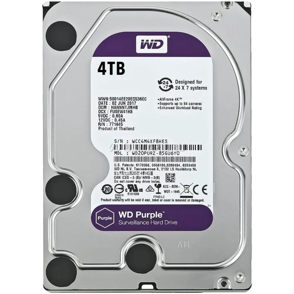 ALMACENAMIENTO DISCO RIGIDO WD TIPO HDD LINEA  PURPLE CAPACIDAD  4TB